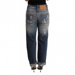 Pantaloni di jeans dritti a vita media strappati blu - W26