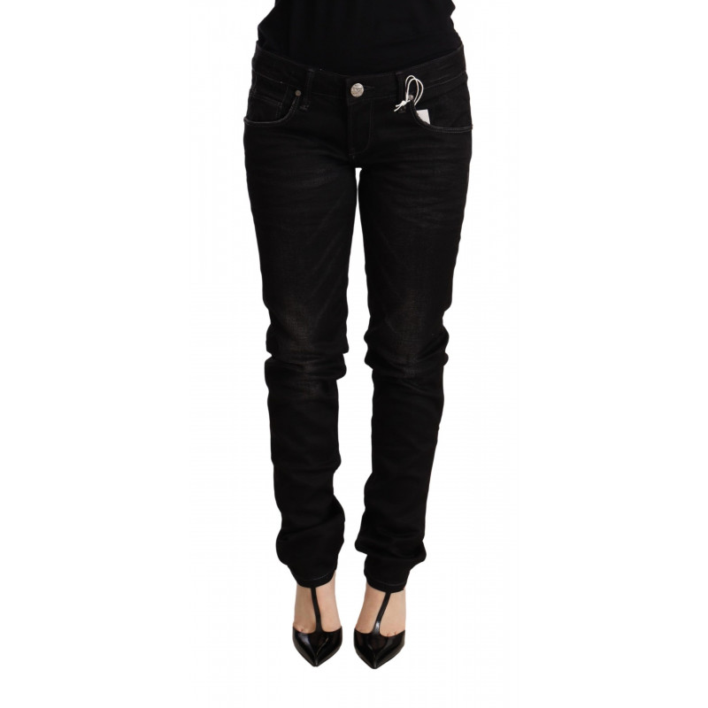 Pantaloni skinny in cotone denim a vita bassa neri - W30