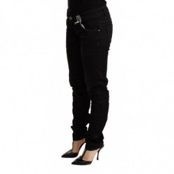 Pantaloni skinny in cotone denim a vita bassa neri - W30