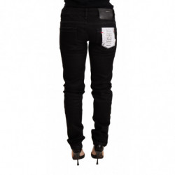 Pantaloni skinny in cotone denim a vita bassa neri - W30