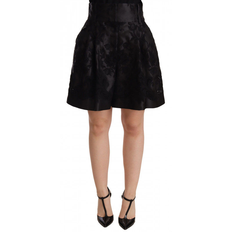 Mini shorts a vita alta in broccato floreale nero - IT36 - XS