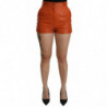 Pantaloncini hot pants a vita alta in pelle arancione - IT40-S