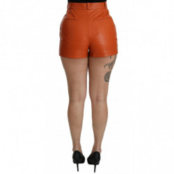 Pantaloncini hot pants a vita alta in pelle arancione - IT40-S