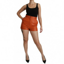 Pantaloncini hot pants a vita alta in pelle arancione - IT40-S