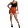 Pantaloncini hot pants a vita alta in pelle arancione - IT40-S