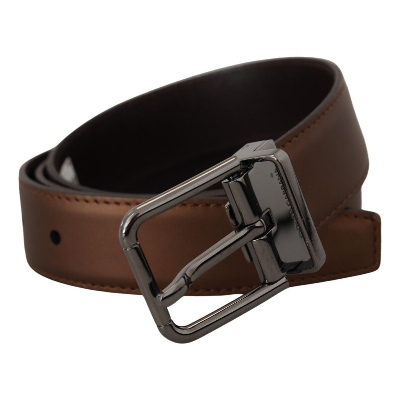 Uomo fibbia metallo tono argento pelle color bronzo - 90 CM / 36 IN