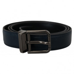 Cintura vintage pelle blu fibbia metallo argentato - 90 CM / 36 INCHES