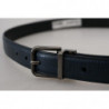 Cintura vintage pelle blu fibbia metallo argentato - 90 CM / 36 INCHES