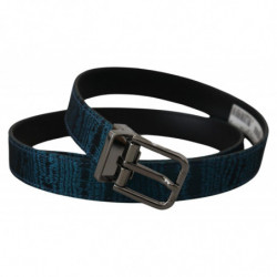 Cintura da uomo metallo argentato motivo jacquard blu - 90 CM / 36