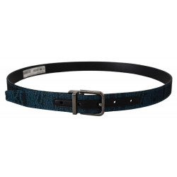 Cintura da uomo metallo argentato motivo jacquard blu - 90 CM / 36