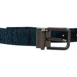 Cintura da uomo metallo argentato motivo jacquard blu - 90 CM / 36