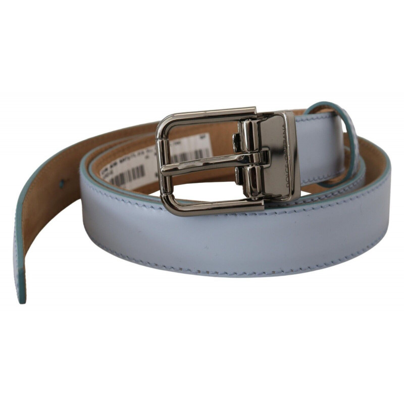 Cintura fibbia metallo tono argento pelle azzurra - 90 CM / 36 INCHES