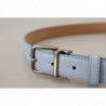 Cintura fibbia metallo tono argento pelle azzurra - 90 CM / 36 INCHES