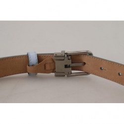 Cintura fibbia metallo tono argento pelle azzurra - 90 CM / 36 INCHES