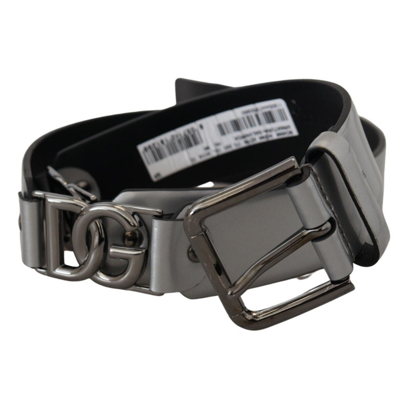Cintura fibbia metallo logo DG pelle argento metallizzato - 90 CM /