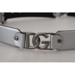 Cintura fibbia metallo logo DG pelle argento metallizzato - 90 CM /