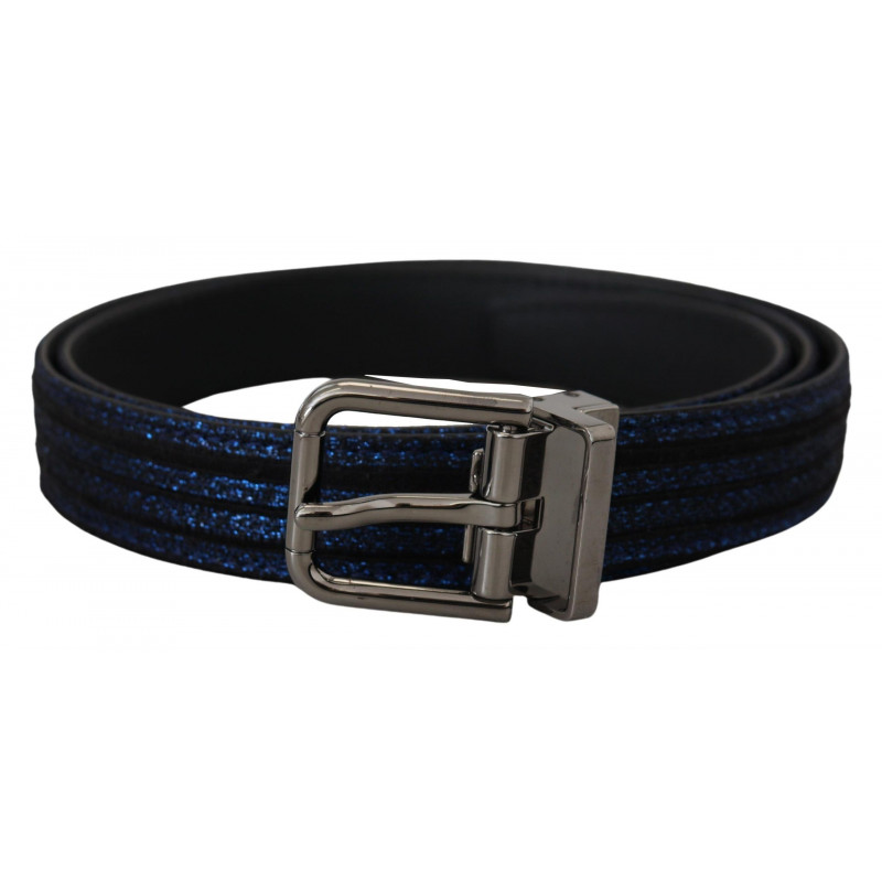 Cintura con fibbia argento a righe jacquard blu - 90 CM / 36 INCHES