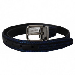 Cintura con fibbia argento a righe jacquard blu - 90 CM / 36 INCHES