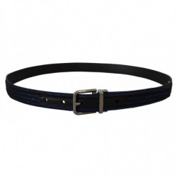 Cintura con fibbia argento a righe jacquard blu - 90 CM / 36 INCHES