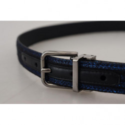 Cintura con fibbia argento a righe jacquard blu - 90 CM / 36 INCHES