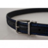 Cintura con fibbia argento a righe jacquard blu - 90 CM / 36 INCHES