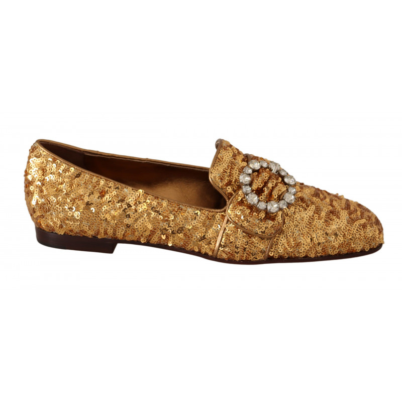 Mocassini da donna piatti cristallo paillettes dorate - EU37/US6.5