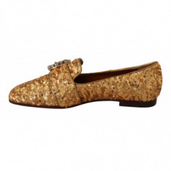 Mocassini da donna piatti cristallo paillettes dorate - EU37/US6.5