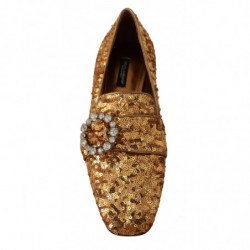 Mocassini da donna piatti cristallo paillettes dorate - EU37/US6.5
