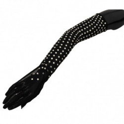 Guanti tulle cotone lunghezza gomito cristallo nero - 7.5-S
