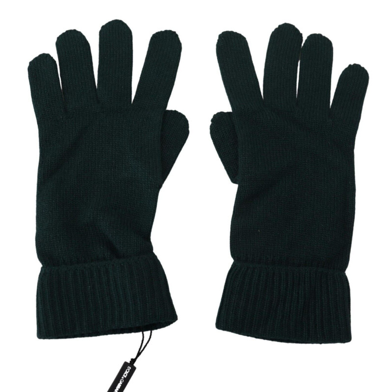 Guanti in maglia di cashmere verde lunghezza polso - 7.5-S