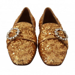 Mocassini da donna piatti cristallo paillettes dorate - EU37/US6.5