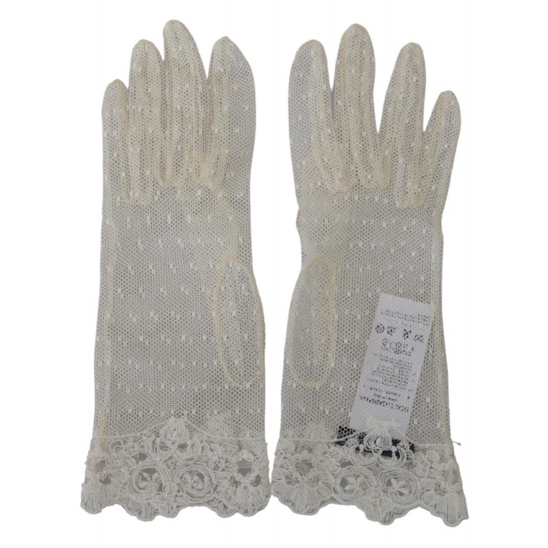 Guanti in cotone con guanto al polso in pizzo bianco - 8-M