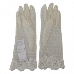 Guanti in cotone con guanto al polso in pizzo bianco - 8-M
