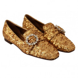 Mocassini da donna piatti cristallo paillettes dorate - EU37/US6.5