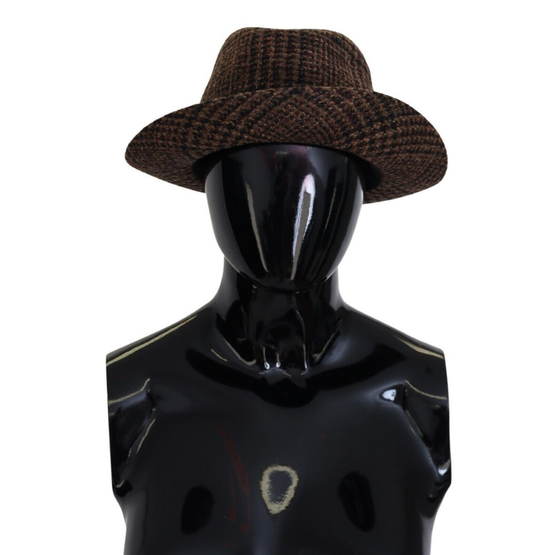 Cappello Fedora Trilby in lana tweed marrone con logo - 57 CM-S