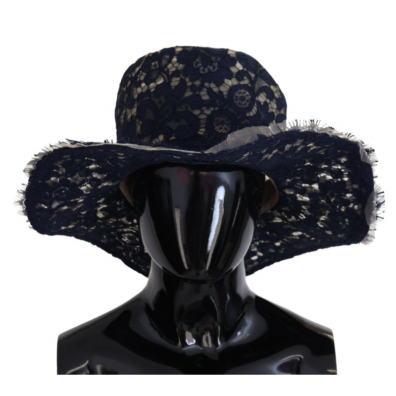 Cappello floscio a tesa larga in pizzo floreale blu - 57 CM-S