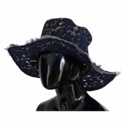 Cappello floscio a tesa larga in pizzo floreale blu - 57 CM-S