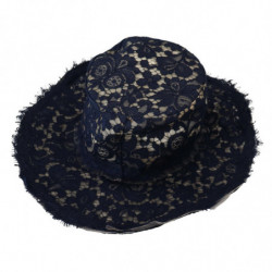 Cappello floscio a tesa larga in pizzo floreale blu - 57 CM-S