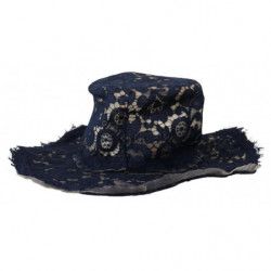 Cappello floscio a tesa larga in pizzo floreale blu - 57 CM-S