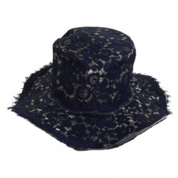Cappello floscio a tesa larga in pizzo floreale blu - 57 CM-S