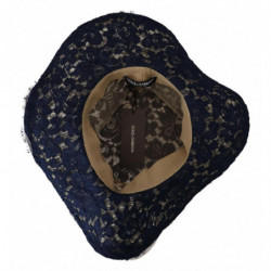 Cappello floscio a tesa larga in pizzo floreale blu - 57 CM-S