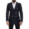 Blazer doppiopetto patchwork di lana blu - IT48 - M