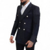 Blazer doppiopetto patchwork di lana blu - IT48 - M