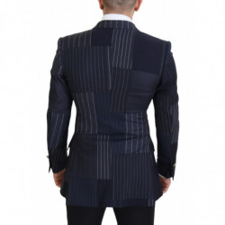 Blazer doppiopetto patchwork di lana blu - IT48 - M