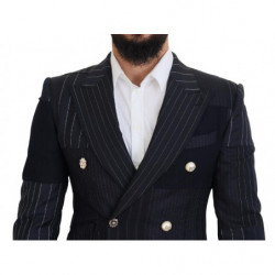 Blazer doppiopetto patchwork di lana blu - IT48 - M