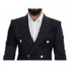 Blazer doppiopetto patchwork di lana blu - IT48 - M