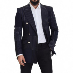 Blazer doppiopetto patchwork di lana blu - IT48 - M