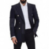 Blazer doppiopetto patchwork di lana blu - IT48 - M