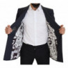Blazer doppiopetto patchwork di lana blu - IT48 - M