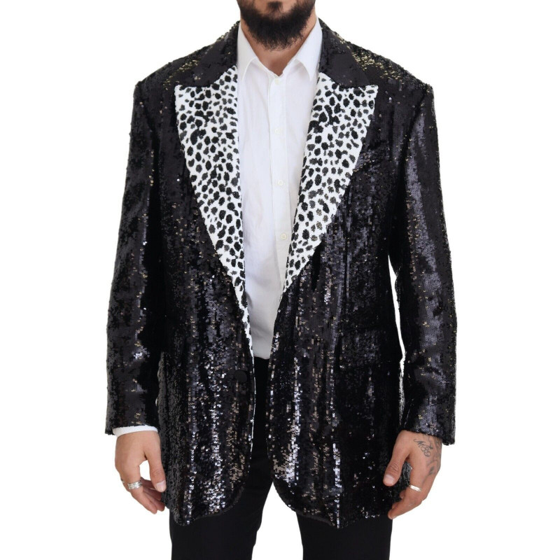 Blazer in nylon con motivo mucca con paillettes nero - IT48 - M